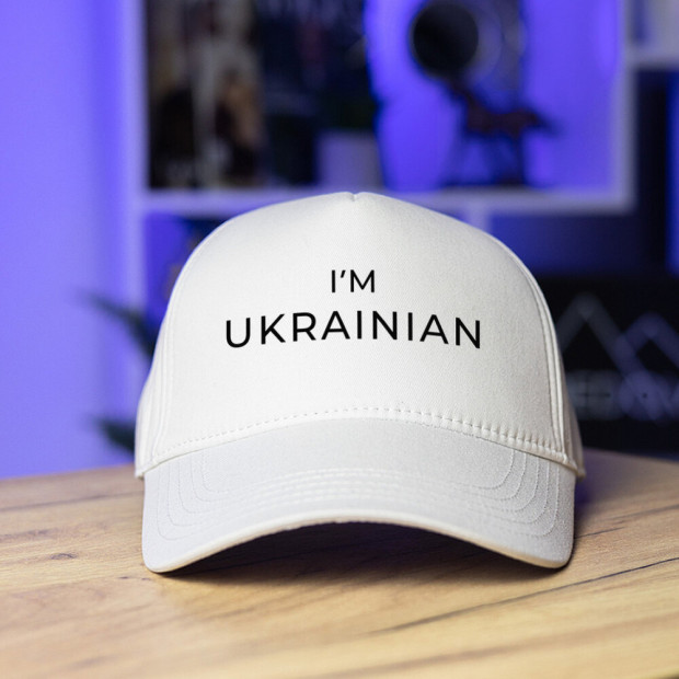 Кепка Pobedov Trucker Cotton - I'm Ukrainian наклейка чорна Білий - 