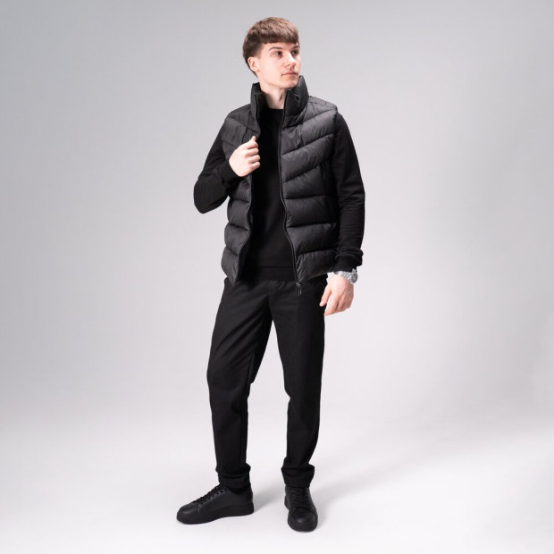 Комплект Жилет Pobedov Puffer + Світшот 001+ Штани Pobedov Step Чорний - 