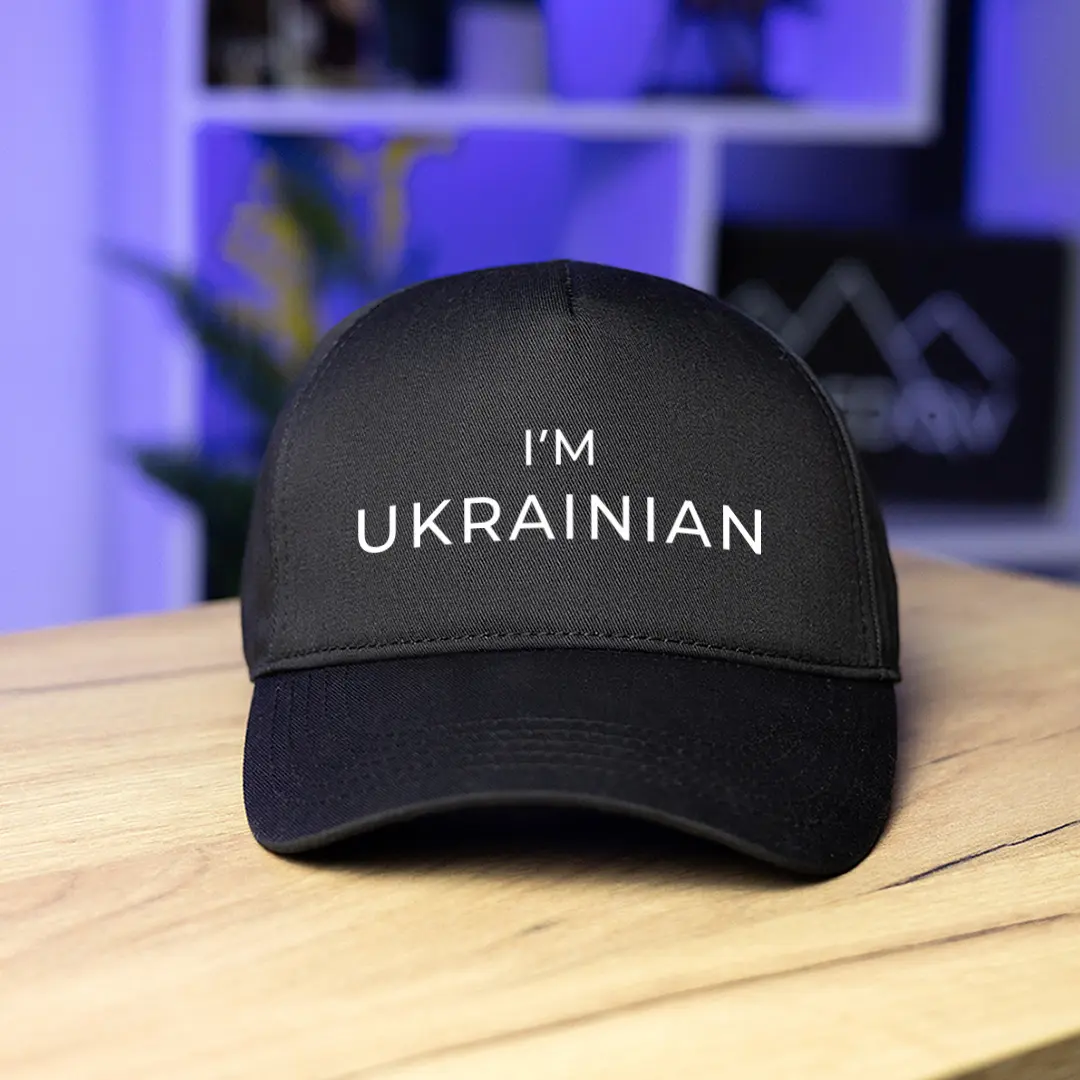 Кепка Pobedov Trucker Cotton - наклейка біла I'm Ukrainian