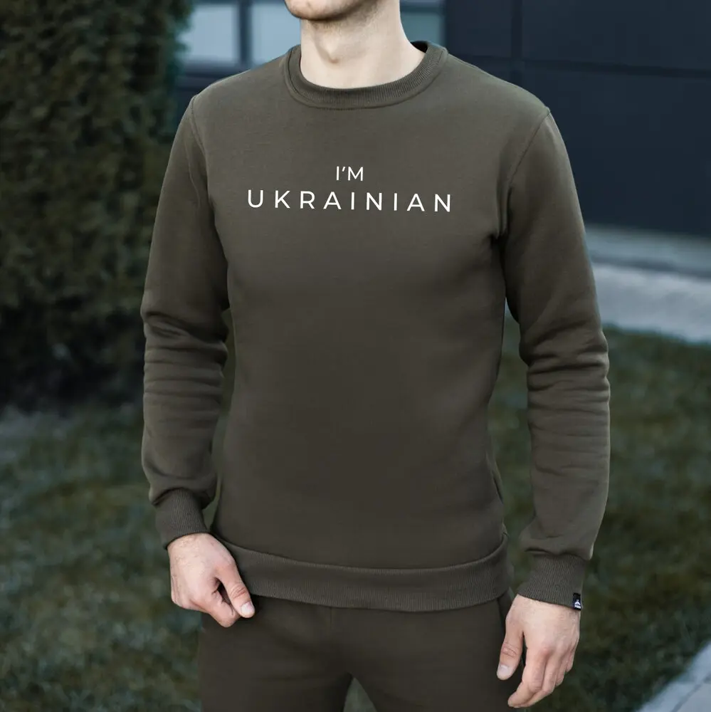 Залишки Світшот Pobedov "007 ЗИМА - I'M UKRAINIAN" (наклейка біла)
